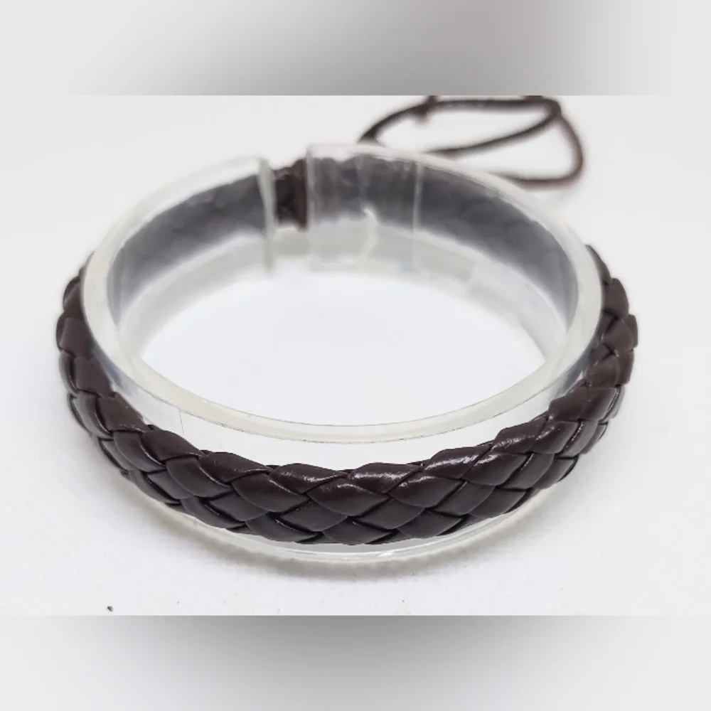 Men's Bracelet Leather Braided Brown NEW‎ f52